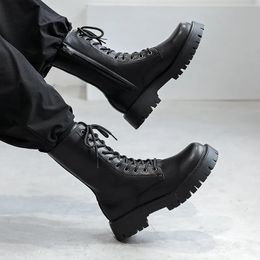 Ночной клуб Mens Boots Boots Fashion Party Dress Motorcycle 797 Black Onuine Leather Shoes High Top Cowboy Bott