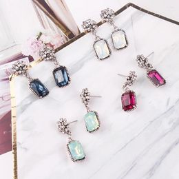 Dangle Earrings LUBOV Multiple Crystal Stone Drop Square Candy Color For Women Christmas Party Gift Jewelry