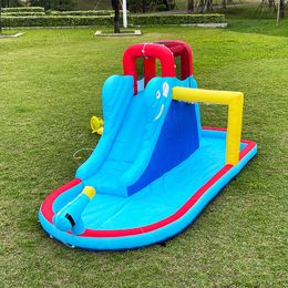 Inflatable Water Slide For Pool With Blower for Children Kids Park Toys with Water Cannons Backyard Outdoor Play Fun Birthday Party Gifts Elephant Theme Playhouse