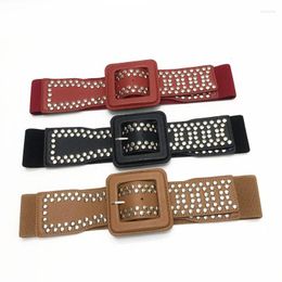 Belts Women PU Leather Punk Elastic Gothic Rivets Wide Cinch Belt Women's Stretch Waist Band Vintage Dress Decor Accessories