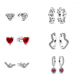 Stud Earrings 925 Sterling Silver Pan Sparkling Wave Radiant Hearts Hoop Gifts Fit Women