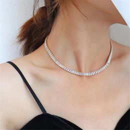 Chains Fashion Women's Wedding Jewellery Gift Rectangle Tennis Chain Necklace White Transparent Crystal Zircon Jewel