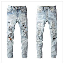 Plus Size W40 Mens Jeans Famous Brand 2022SS Washed Leopard Patch Designer Slim-leg Jean Slim Light Weight Stretch Denim Skinny Bl324k