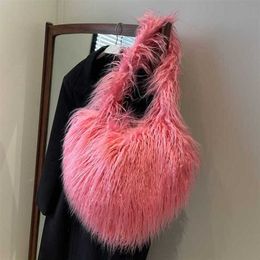 winters Evening Bags Network Red Cross Love Bag Imitation Raccoon Fur Grass Plush Large Capacity Shell Personalized Women's