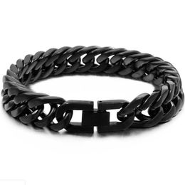 15mm Hip-hop 316L Stainless Steel Black Colour Cuban Curb Chain Gift Bracelet Bangle Mens Boys Link Bracelet Bangle 7-11 s2926