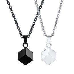 Women Mens New Stainless Steel 3D Square Openable Urn Pendant Necklace Simple Geometric Jewellery Polished 2mm 24inch