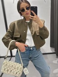 Women s Jackets SLTNX TRAF Fashion Bomber for Women 2023 Spring Outerwear Female Long Sleeve Big Pockets Coats Ladies Coat 231018