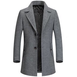 Misturas de lã masculina roupas de marca masculina casual longo blusão jaqueta/masculino cor sólida único breasted trench homem casacos de lã plus size S-4XL 231017