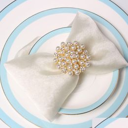 Napkin Rings Napkin Rings 6Pcs/Lot Fashion Ring Wedding Pearl Buckle Brick Festive Table Jewellery Paper Towel 230201 Home Gar Dhgarden Dhhvm