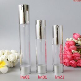 15ml 20ml 30ml Empty Airless Pump Bottles Silver Transparent Mini Portable Vacuum Cosmetic Treatment Travel Bottle 10pcsgoods Ffngs