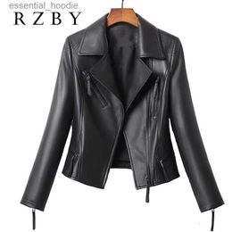 Women's Leather Faux Leather RZBY 5XL Women Genuine sheepskin Leather coat Women's 100% natural Leather Jacket 2023 Motorcycle Black Short Jackets RZBY2280 L231018