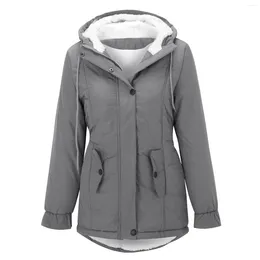 Women's Jackets Winter Coat Warm Solid Plush Thickened Long Jacket Outdoor Hiking Hooded Casual Windproof Parka Overcoat Blazer