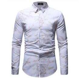 White Floral Print Shirt Male 2020 Brand New Slim Fit Long Sleeve Mens Dress Shirts Chemise Casual Party Holiday Shirt For Men262s