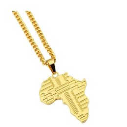 Trendy Gold Plated Africa Map Pendant Necklace With 75cm Cuban Chain Hip Hop Jewellery Men Women Bijouterie With Gift Box255J