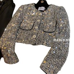 Autumn new women's o-neck paillette sequined shinny bling short jacket coat SMLXLXXL