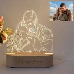 Novelty Items Personalised Gift Po 3D Lamp Customised Wedding Anniversary Valentines Day Night Light Picture Text Engraving 231017