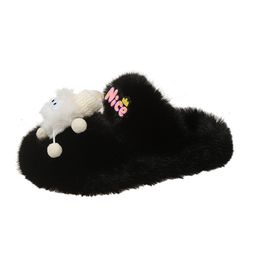 Cute cartoon furry slippers girl autumn and winter fashion ins tide 2023 new net red furry home cotton mop snow boots winter short shoes black