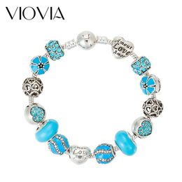 Charm Bracelets VIOVIA A Variety Of Design Bracelet With Love Heart & Bangle Blue Crystal Bead Female Jewellery Gifts B17023250H