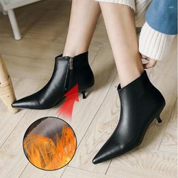 Boots Plus Size 34-43 Fashion Genuine Leather Pointed Toe Low Heeled Pumps Shoes Woman Zipper Ankle Thin Heel Women