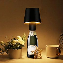 Decorative Objects Figurines LED Wine Bottle Lamp Touch Dimming Bar Table Portable Cordless Metal Night Light USB Rechargeable Dinning Decor 231017