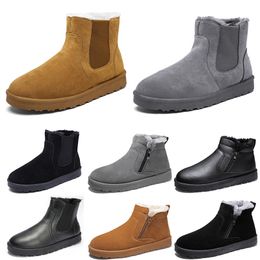 Unbranded snow boots mid-top men woman shoes brown black fashion trend outdoor cotton leather winter