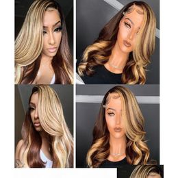 Lace Wigs Brown Blonde Highlight Wig 13X6 Front Human Hair Body Wave Atina Fl 360 Frontal Remy Hd Closure6441430 Drop Delivery Produc Dhjci
