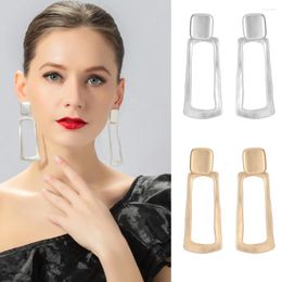 Backs Earrings Rectangle Geometric Statement Big Large Metal Not Pierced Clip On Dangle For Women