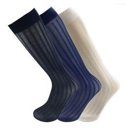 Men's Socks 1 Pair Summer Business Suit Mid-Length Tube Breathable Thin Striped Gentleman Formal Stockings