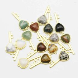 Pendant Necklaces Natural Stone Heart Golden Key Exquisite Crystal Agates Necklace DIY Accessories Jewellery Making Wholesale Optional 12Pcs