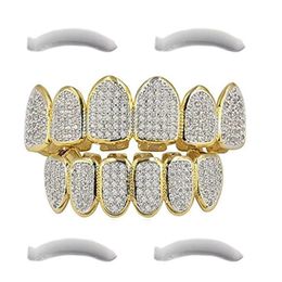 24K Gold Plated Hip Hop Grillz Top And Bottom Grills For Mouth Teeth 2 EXTRA Molding Bars Every Style2364
