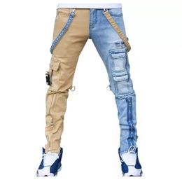 Men's Jeans High Street Straight Overalls Mens Oversized Hip-hop Yellow Blue Denim Trousers Fashion Male Casual Jean244T