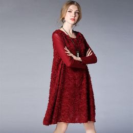 6812# JRY New Spring Fashion Dress Women Long Sleeve Solid Colour Chiffon Splice Casual Dress Black Navy Wine Red XL-4XL2781