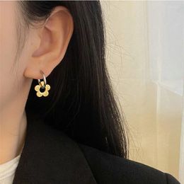 Dangle Earrings RHYSHONG Stainless Steel With 18K Gold Plated Cute Flower Silver Color Hoop Boucle Oreille For Women Jewelry
