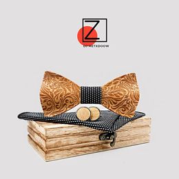Bow Ties Men 3d Business Party Gift Wooden Bow Tie Maple High Quality Bowtie Wedding Butterfly Real Wood Neckwear Tie Carved 231013