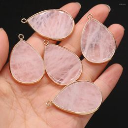 Pendant Necklaces Natural Stone Gemstone Teardrop Gold Colour Border Rose Quartz Charms For Jewellery Making Diy Necklace Earrings