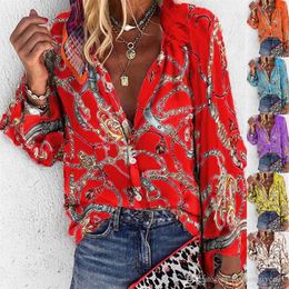 Brand Designer Designer Chain Printed Womens Shirts Fashion Plus Size Long Sleeve Blouses Casual Single Breasted Womens Tops246W