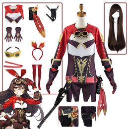 Game Genshin Impact Cosplay Costume Amber Cosplay Costume Wig Women Red Clothes Halloween Costume Top Pant Uniform Jumpsuitcosplay