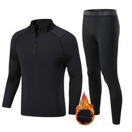 Men's Tracksuits Winter Fleece Thermal underwear Suit Men Fitness clothing Long shirt Leggings Warm Base layer Sport suit Compression Sportswear 231018