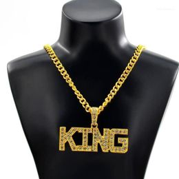 Chains CZ Zircon HipHop Necklace KING Letter Men Pendant Bling Iced Out Cuban Link Gold Chain Crystal Rhinestone Male Jewelry1176V