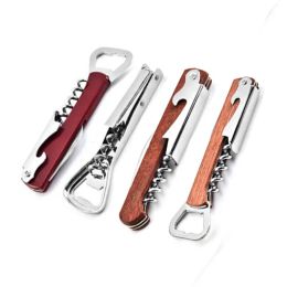 Stainless Steel Wine Corkscrew Portable Wooden Beer Bottle Opener Multifunctional Wine Knife Bar Kitchen Tool LL