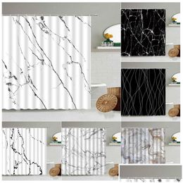 Shower Curtains Marble Striped Shower Curtain White Grey Gold Black Simple Design Bathroom Accessories Decorative Waterproof Dhgarden Dhkc5