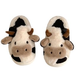 Slippers Milk Cow Cotton Slippers Women Cartoon Warm Winter Home Shoes Plush Velvet Indoor Slippers Lady Girl Soft Cute Animal Room Shoes 231017