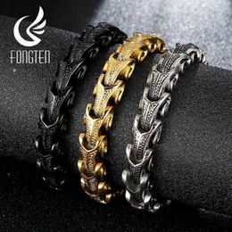 Fongten Punk Dragon Snake Link Chain Mens Bracelet 316L Stainless Steel Black Gold Silver Colour Viking Fashion Bracelets Jewellery 22519