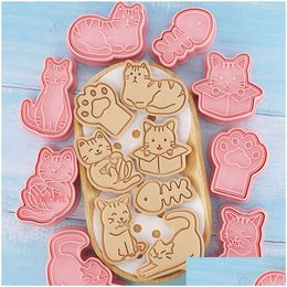 Baking Moulds Mods 8Pcset Cookie Cutter Stamp Cat Shape Mold Pastry For Biscuits Animal Run Kingdom Type Cake Decor Cutters 230923 D Dhnsq