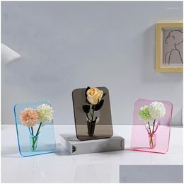 Vases Creative Art Po Frame Vase Transparent Acrylic Hydroponic Plants Mini Flower Arrangement Utensils Home Office Ornaments Drop D Dhq0F