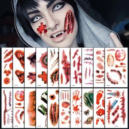 5PC Temporary Tattoos Halloween Waterproof Tattoo Stickers Sexy Bloody Makeup Zombie Scar Decoration Wound Horror Blood Sticker 231018