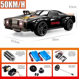 Diecast Model 16303 1 16 50KM H RC Car 4WD with LED Remote Control Muscle High Speed Drift Racing Vehicle for Kids Vs Wltoys 144001 Toys 231017