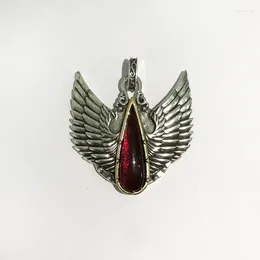 Pendant Necklaces Vintage Men's Silver Colour Feather Necklace Red Crystal Hip Hop Punk Accessories Jewellery