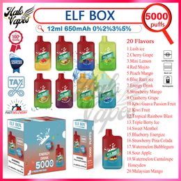 Authentic Elf Box 5000 Puff Disposable E Cigarettes 0.8ohm Mesh Coil 12ml Pod 650mAh Battery Rechargeable Electronic Cigs Puffs 5K 0% 2% 3% 5% Vape Bar Kit