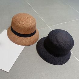 Women's Luxury Paper Fibre Grass Designer bucket hat Outdoor Vacation Travel Metal Letter Breathable Straw Hat